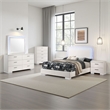 Sok 5pc Full Bedroom Set- Blue LED Lights- Faux Leather- White Wood