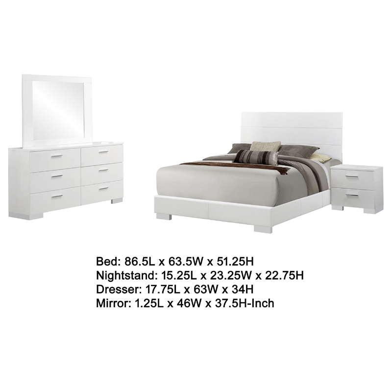 Sok 4pc Queen Bedroom Set with Dresser Mirror- White High Gloss Wood