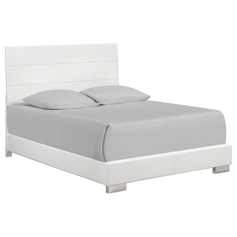 Sok 4pc Queen Bedroom Set- Blue LED Lights- Chrome Metal- White Wood