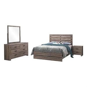 Sili 4pc Queen Bedroom Set w Dresser- Mirror- Oak Brown- Dark Bronze