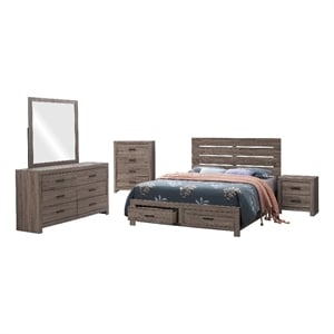 Sili 5pc Queen Storage Bedroom Set- Oak Brown and Dark Bronze- Mirror