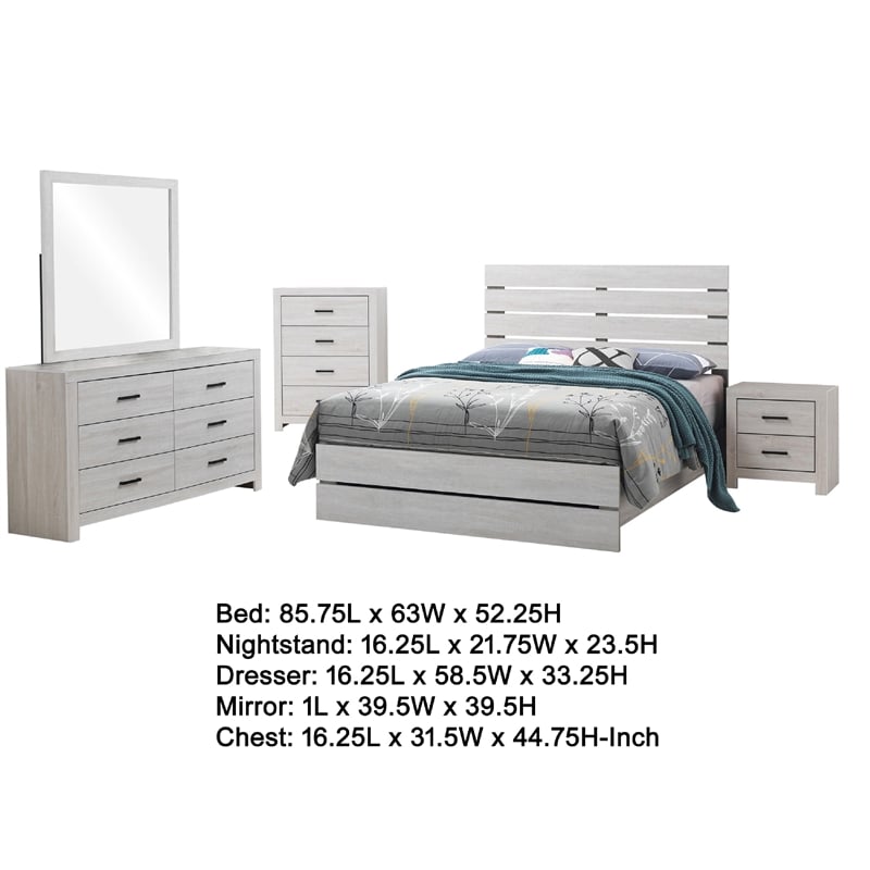 Sili 5pc Queen Bedroom Set- Dresser Mirror- Coastal White Bronze