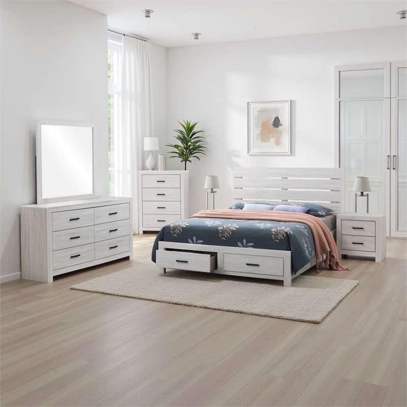 Sili 5pc Queen Storage Bedroom Set- Coastal White and Bronze