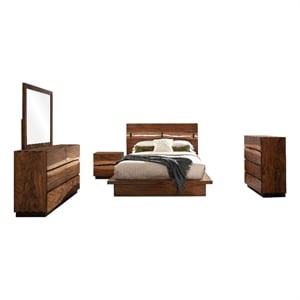 Zeko 5pc Queen Bedroom Set- Plinth Base- Live Edge- Smoky Walnut Brown