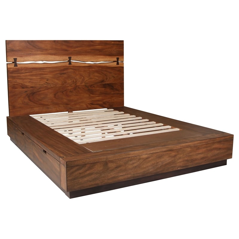 Zeko 5pc Queen Bedroom Set with Storage- Live Edge Smoky Walnut Brown