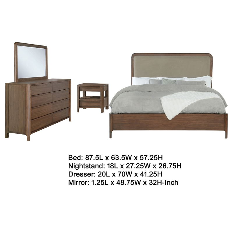 Rie 4pc Queen Bedroom Set with Dresser Mirror- Brown- Beige Upholstery