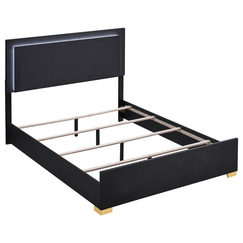 Dex 5pc Queen Bedroom Set with Modern LED Headboard- Mirror- Black
