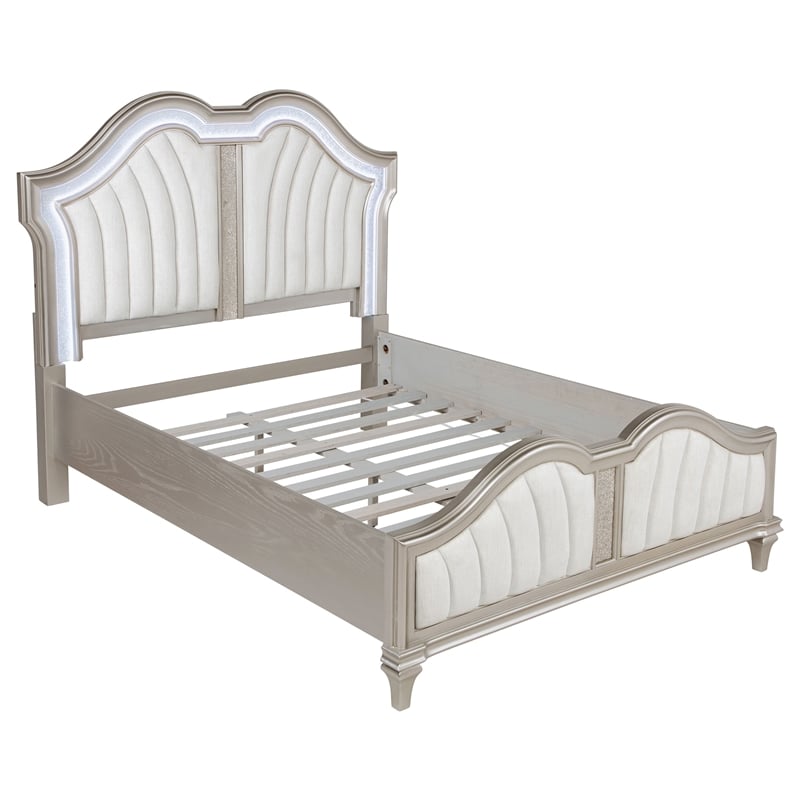 Nive 5pc Queen Bedroom Set- Silver- Ivory Channel Tufted Upholstery
