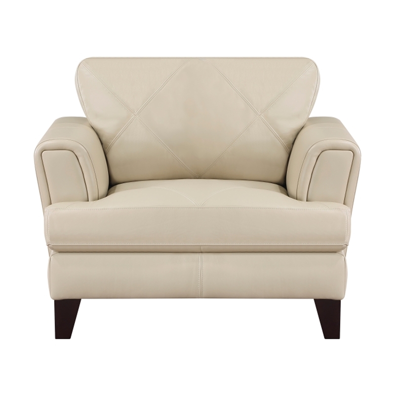 Lisa 38 Inch Accent Chair- Cream Top Grain and Split Leather- Solid Wood