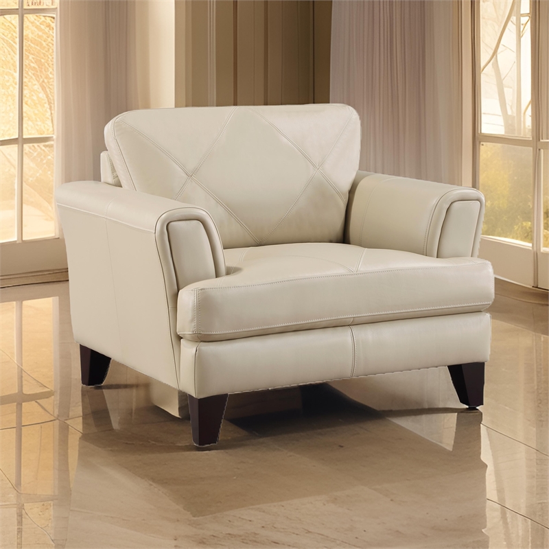 Lisa 38 Inch Accent Chair- Cream Top Grain and Split Leather- Solid Wood