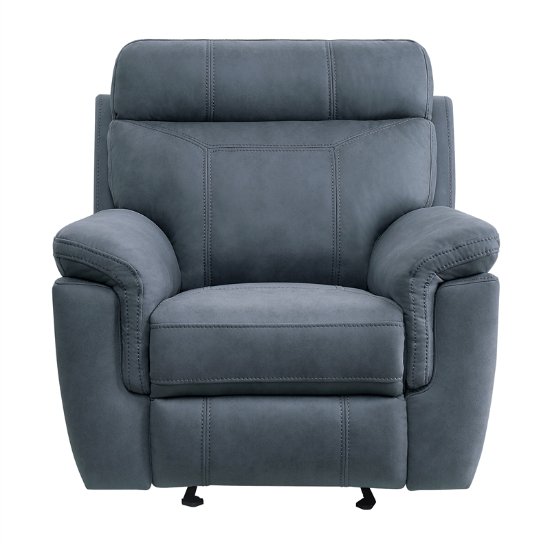 Clif 38 Inch Manual Glider Reclining Accent Chair- Blue Microfiber- Wood