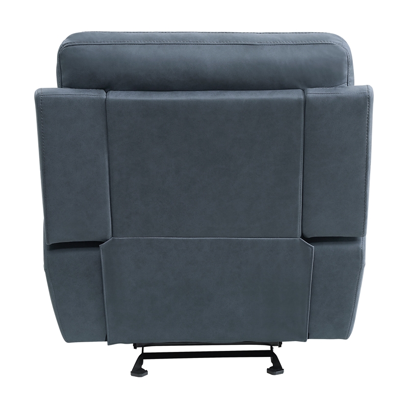 Clif 38 Inch Manual Glider Reclining Accent Chair- Blue Microfiber- Wood