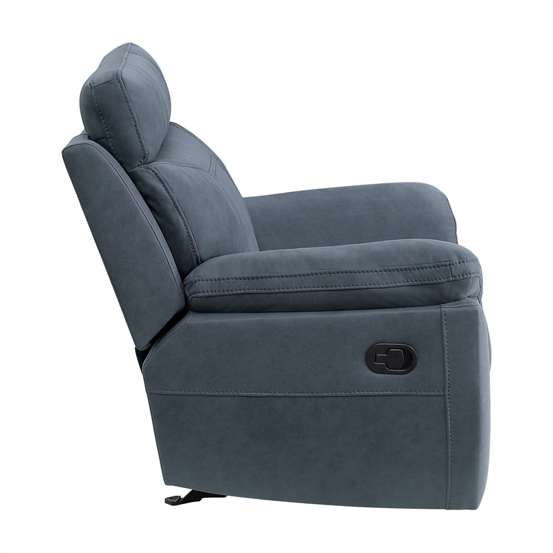 Clif 38 Inch Manual Glider Reclining Accent Chair- Blue Microfiber- Wood