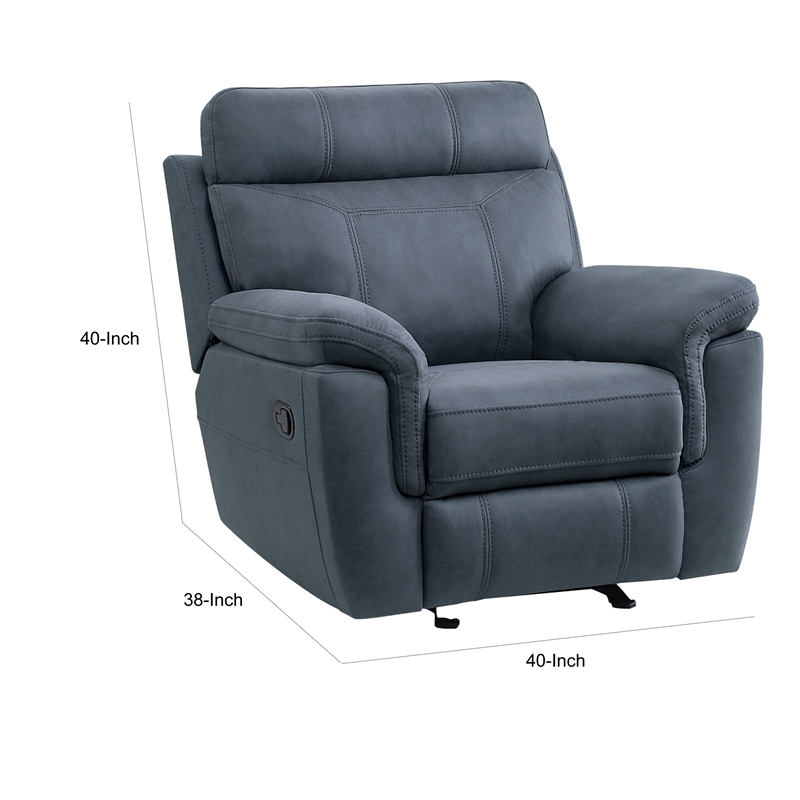 Clif 38 Inch Manual Glider Reclining Accent Chair- Blue Microfiber- Wood