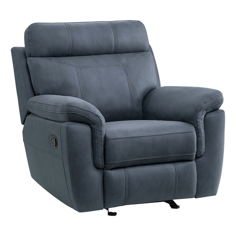 Clif 38 Inch Manual Glider Reclining Accent Chair- Blue Microfiber- Wood