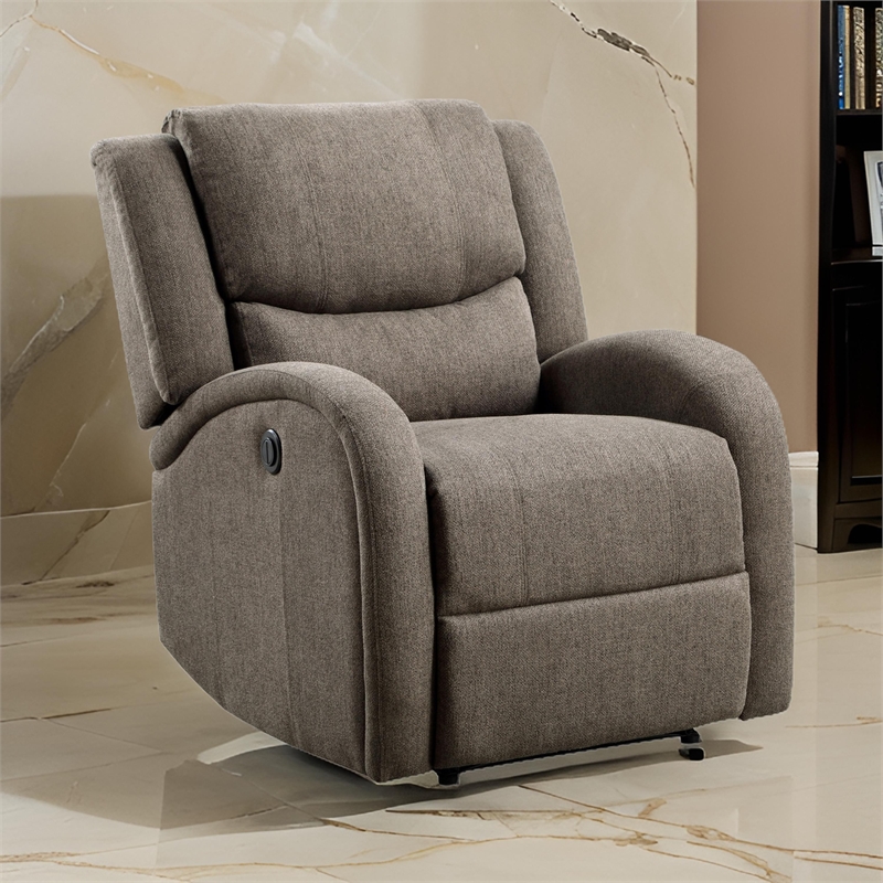 Karena 38 Inch Power Reclining Accent Chair- Brown Chenille- Solid Wood