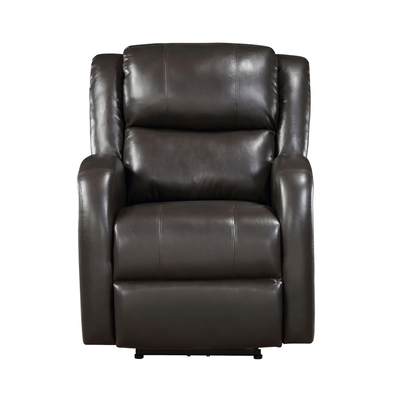 Karena 38 Inch Power Reclining Accent Chair- Brown Faux Leather- Solid Wood
