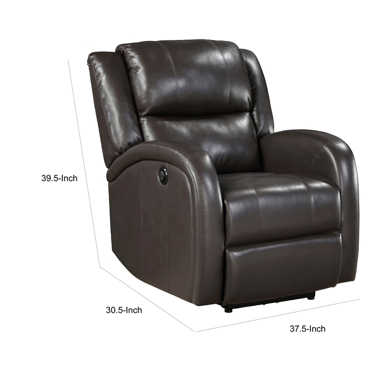 Karena 38 Inch Power Reclining Accent Chair- Brown Faux Leather- Solid Wood