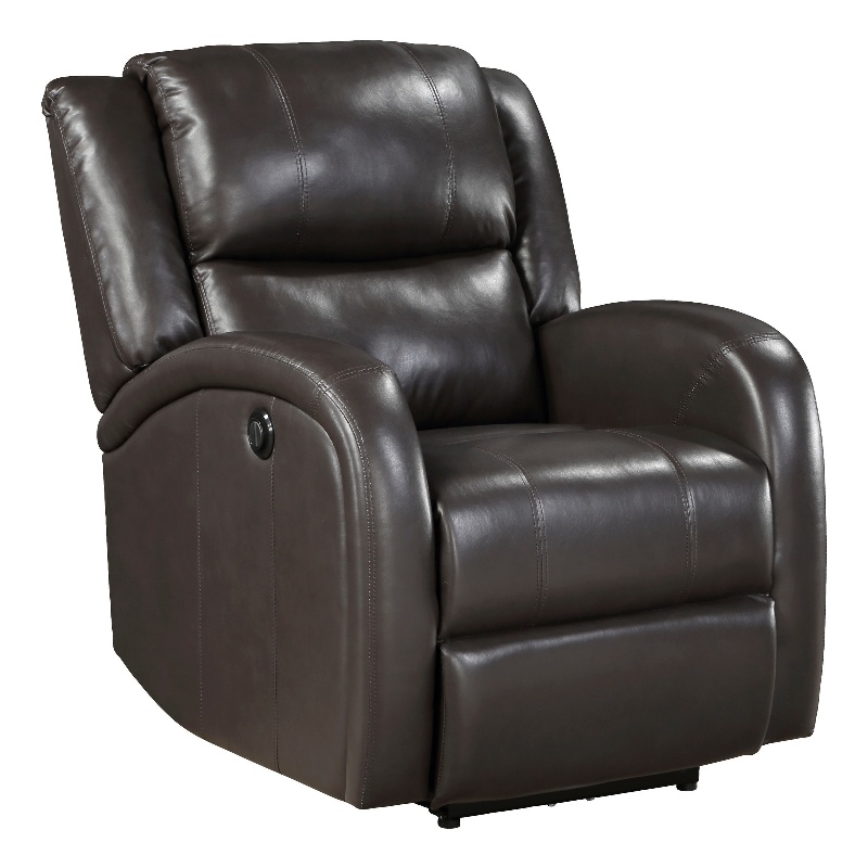 Karena 38 Inch Power Reclining Accent Chair- Brown Faux Leather- Solid Wood