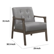 Aly 31 Inch Accent Chair Armchair- Gray Faux Leather- Brown Solid Wood