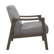 Aly 31 Inch Accent Chair Armchair- Gray Faux Leather- Brown Solid Wood