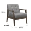 Aly 31 Inch Accent Chair Armchair- Gray Faux Leather- Brown Solid Wood