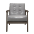 Aly 31 Inch Accent Chair Armchair- Gray Faux Leather- Brown Solid Wood