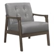 Aly 31 Inch Accent Chair Armchair- Gray Faux Leather- Brown Solid Wood