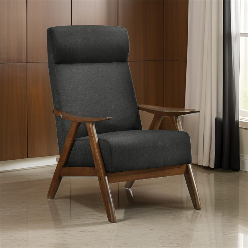Mary 32 Inch Accent Chair Armchair- Dark Gray Polyester Linen- Solid Wood