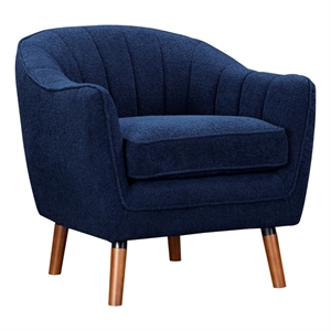 Tia 31 Inch Plush Accent Chair Armchair- Blue Polyester- Brown Solid Wood
