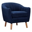 Tia 31 Inch Plush Accent Chair Armchair- Blue Polyester- Brown Solid Wood