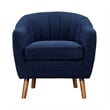 Tia 31 Inch Plush Accent Chair Armchair- Blue Polyester- Brown Solid Wood