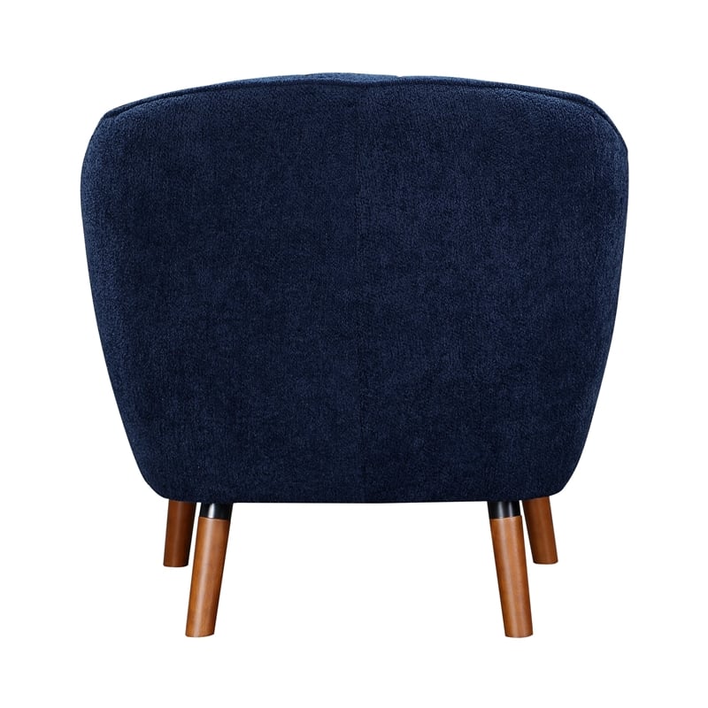 Tia 31 Inch Plush Accent Chair Armchair- Blue Polyester- Brown Solid Wood