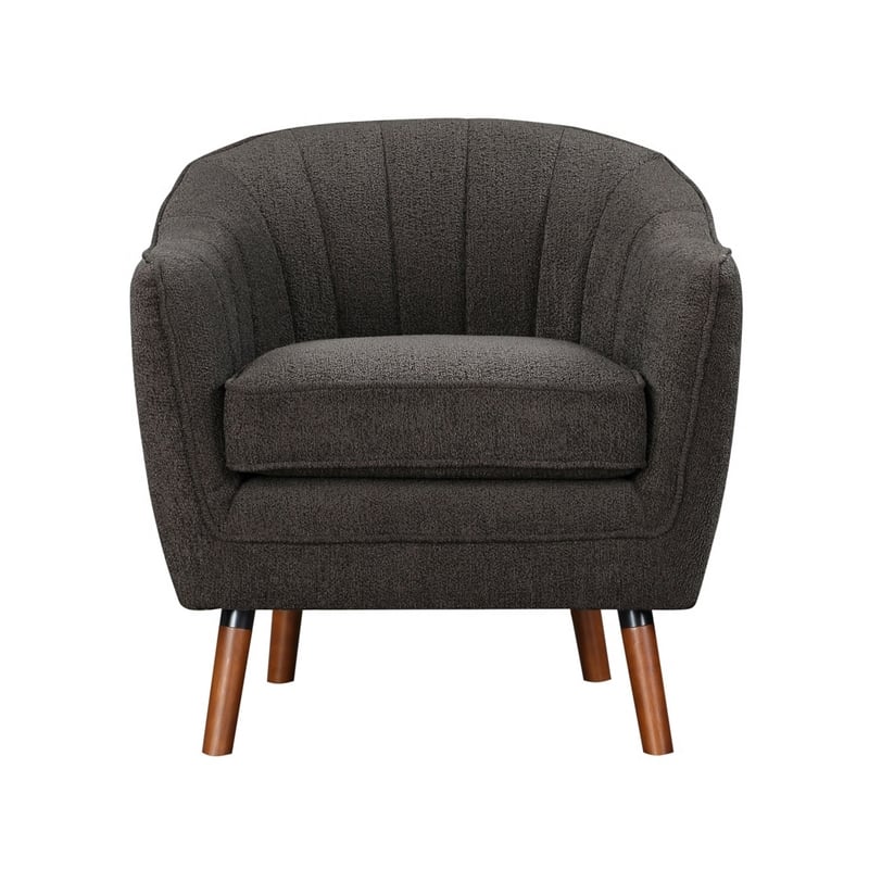 Tia 31 Inch Plush Accent Chair Armchair- Gray Polyester- Brown Solid Wood