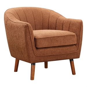 Tia 31 Inch Plush Accent Chair Armchair- Rust Polyester- Brown Solid Wood