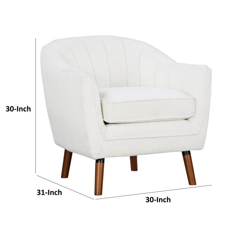 Tia 31 Inch Plush Accent Chair Armchair- White Polyester- Brown Solid Wood
