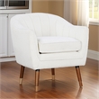 Tia 31 Inch Plush Accent Chair Armchair- White Polyester- Brown Solid Wood