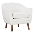 Tia 31 Inch Plush Accent Chair Armchair- White Polyester- Brown Solid Wood