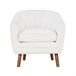 Tia 31 Inch Plush Accent Chair Armchair- White Polyester- Brown Solid Wood