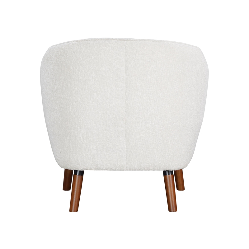 Tia 31 Inch Plush Accent Chair Armchair- White Polyester- Brown Solid Wood