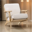 36 Inch Accent Chair Armchair- Beige Chenille- Weathered Solid Rubberwood