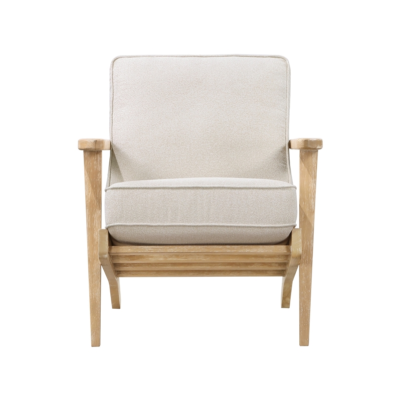 36 Inch Accent Chair Armchair- Beige Chenille- Weathered Solid Rubberwood