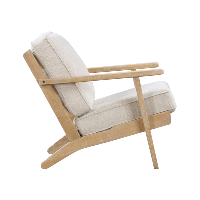 36 Inch Accent Chair Armchair- Beige Chenille- Weathered Solid Rubberwood
