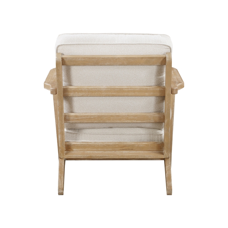 36 Inch Accent Chair Armchair- Beige Chenille- Weathered Solid Rubberwood