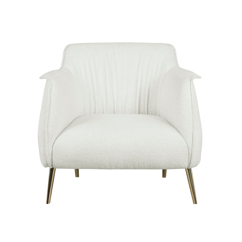 33 Inch Accent Chair Armchair- Soft White Boucle- Gold Metal- Solid Wood