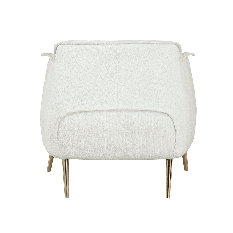 33 Inch Accent Chair Armchair- Soft White Boucle- Gold Metal- Solid Wood