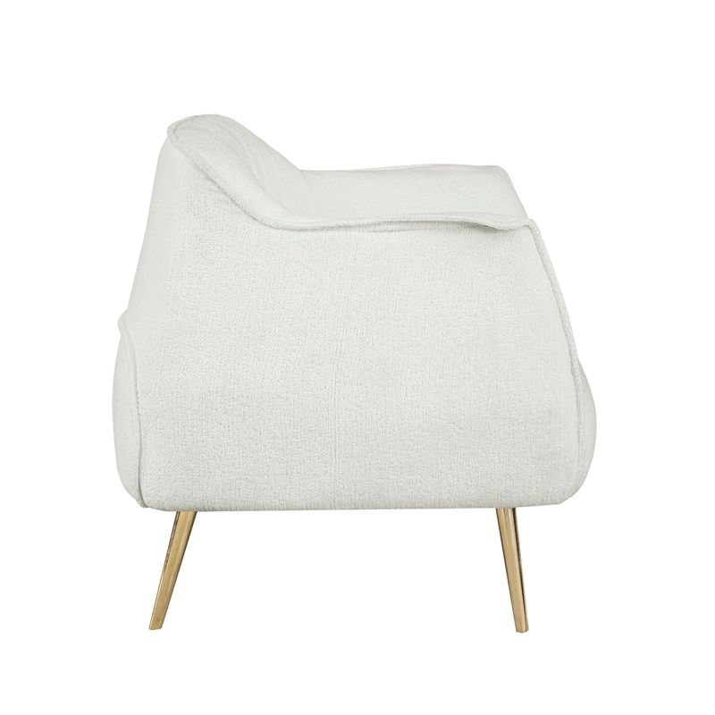 33 Inch Accent Chair Armchair- Soft White Boucle- Gold Metal- Solid Wood