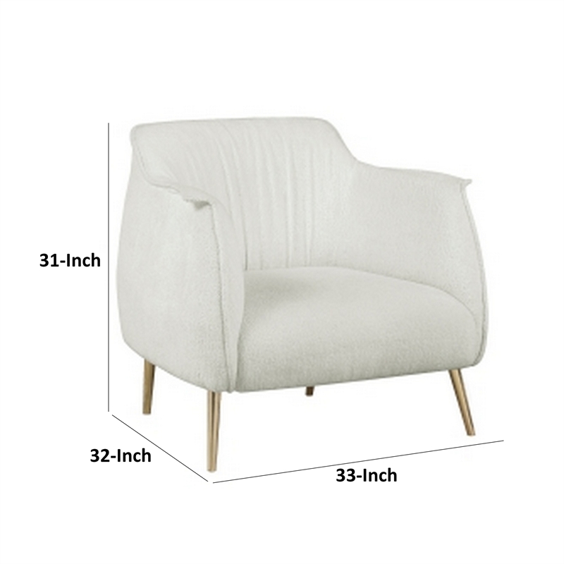33 Inch Accent Chair Armchair- Soft White Boucle- Gold Metal- Solid Wood