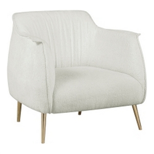 33 Inch Accent Chair Armchair- Soft White Boucle- Gold Metal- Solid Wood
