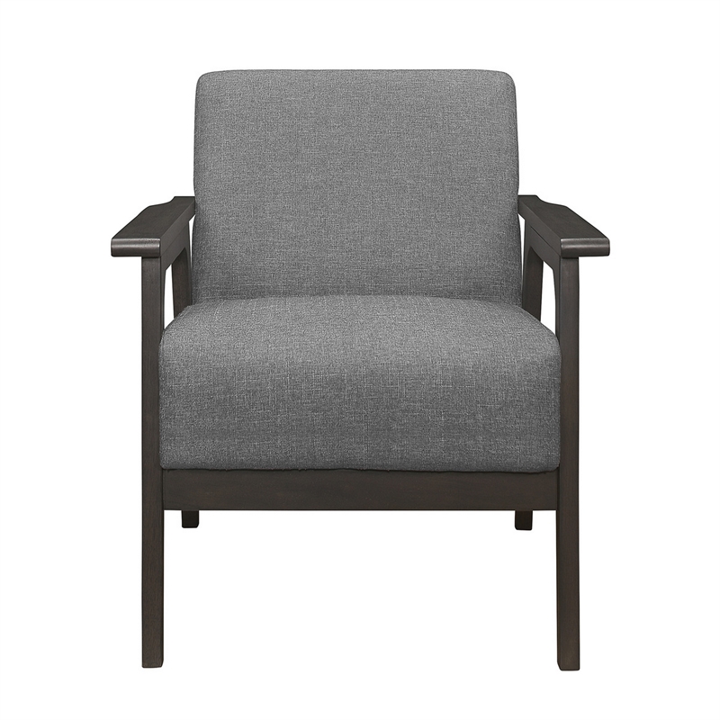 31 Inch Accent Chair- Gray Polyester- Antique Gray Solid Rubberwood